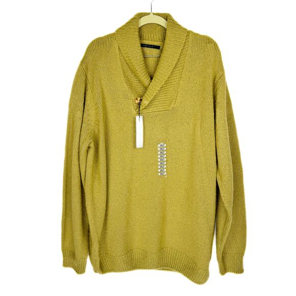 Nwt Perry Ellis Green Shawl Neck Button Knit Soft Warm Fuzzy Sweater Sz 2XLT - Picture 1 of 8